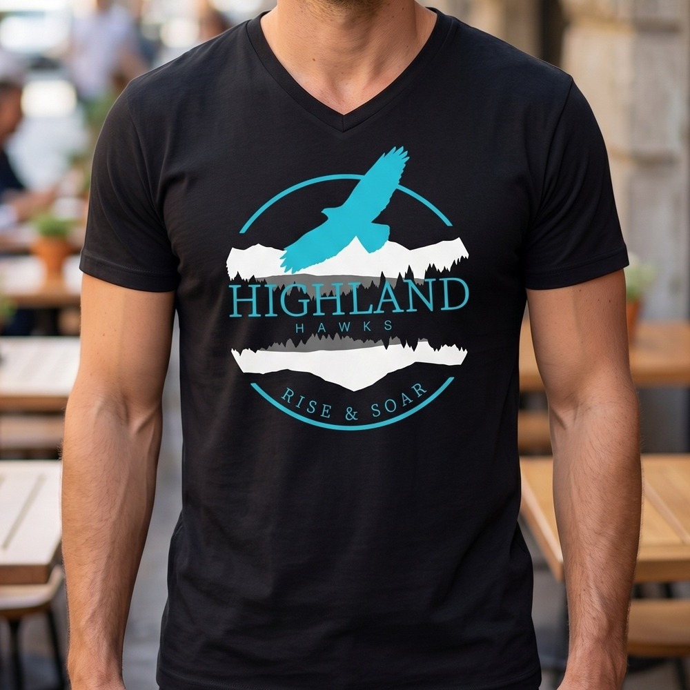 Highland Hawks‎ Rise & Soar Black V-Neck Graphic T-Shirt XL